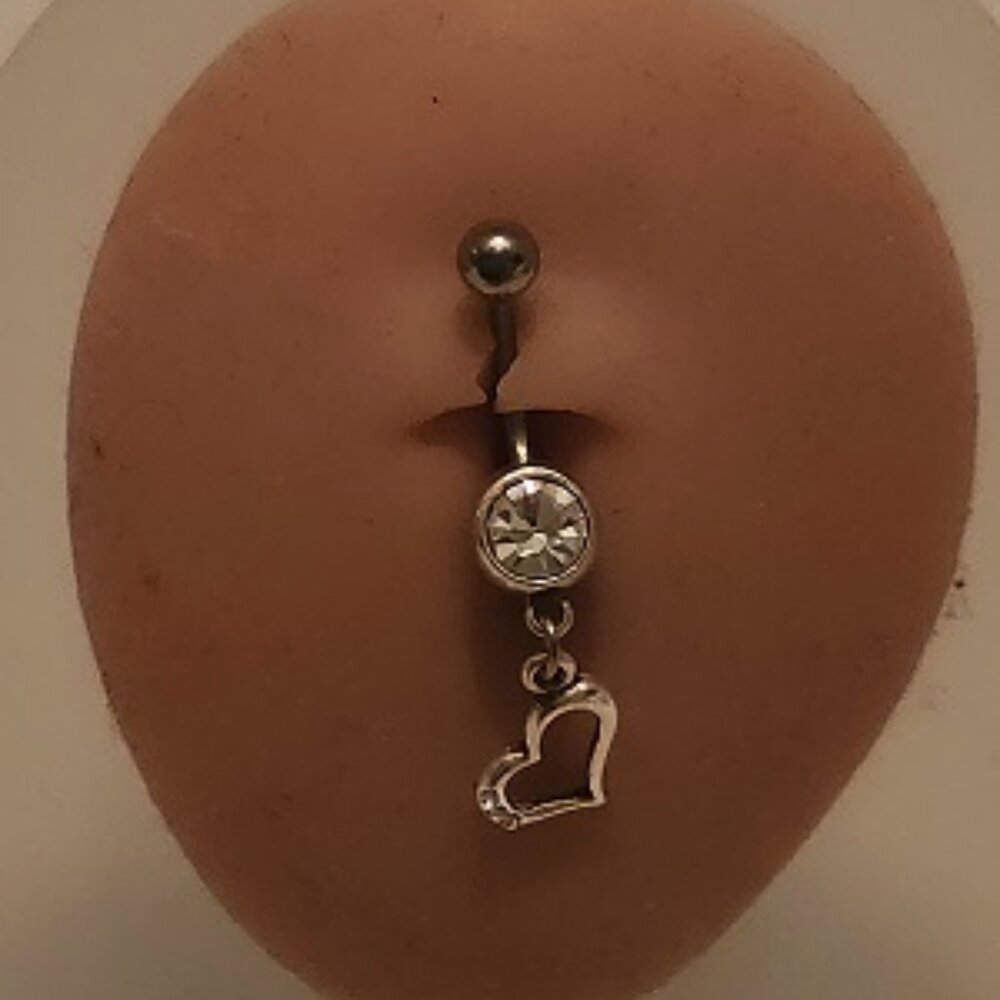 Dangle Floating Silver Heart Navel Ring ~ N-5093-POSH